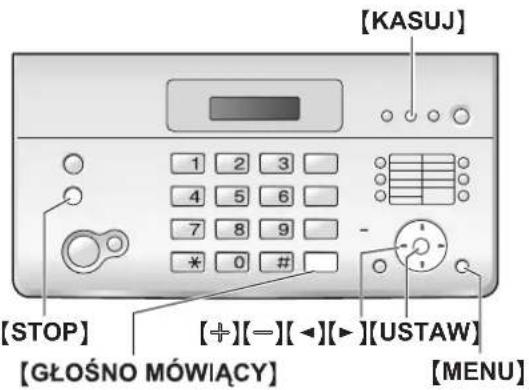 [KASUJ] 1 2 3 4 5 6 7 8 9 * 0 # - [STOP] [+][-][-][-][(USTAW) [GŁOŚNO MÓWIĄCY] [MENU]