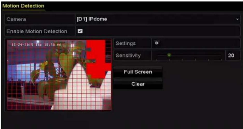 Motion Detection Camera [D1] IPdome Enable Motion Detection Settings Sensitivity 20 Full Screen Clear