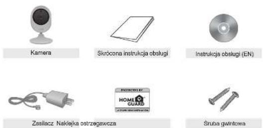 Kamera Skrócona instrukcja obsługi Instrukcja obsługi (EN) Zasilacz. Nakiejka ostrzegawcza Śruba gwintowa