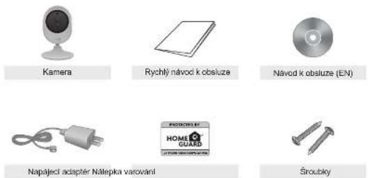 Kamera Rychly návod k obsluze Návod k obsluze (EN) Napajedí adapter Nálepka varování Šroubky