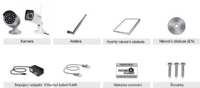 Kamera Anténa Rychlý návod k obsluze Návod k obsluze (EN) Nepšijeci adapter Ethernet kabel RJ45 Nalepka varování Šroubky