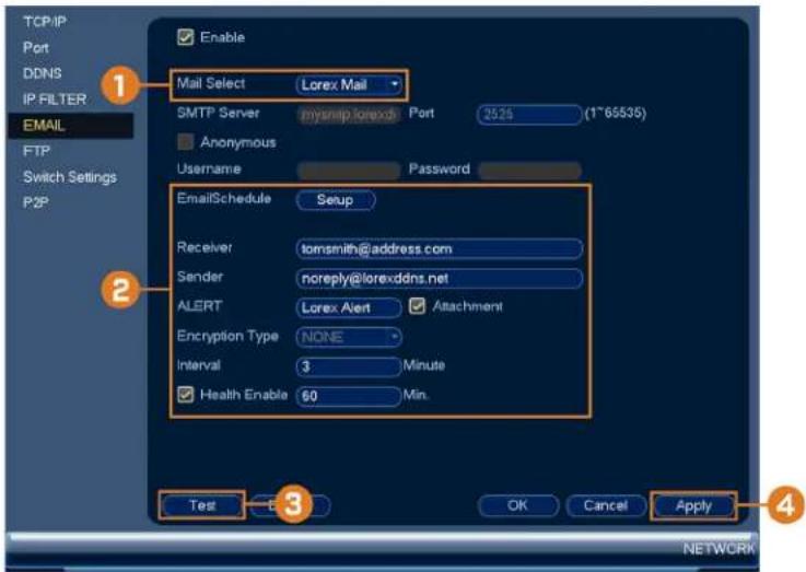 Lorex NK163-85CB - To configure Email Alerts: - 1