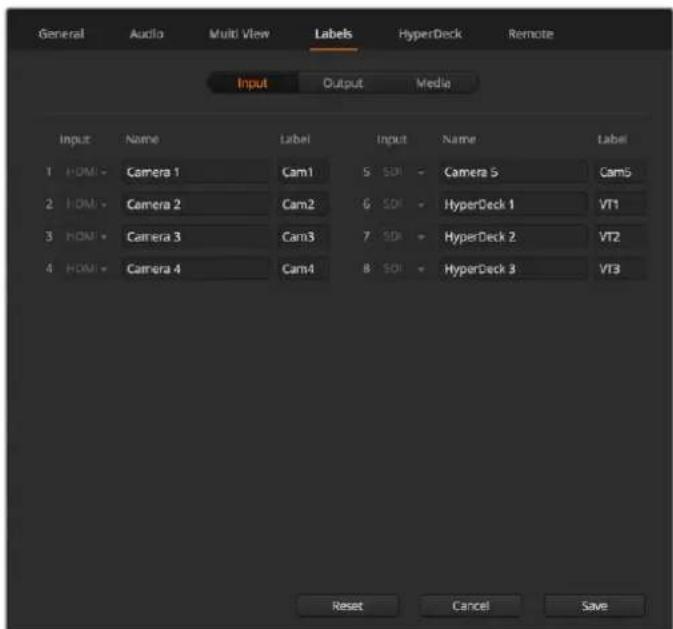 Blackmagic Design ATEM 4 - Labels Settings - 1