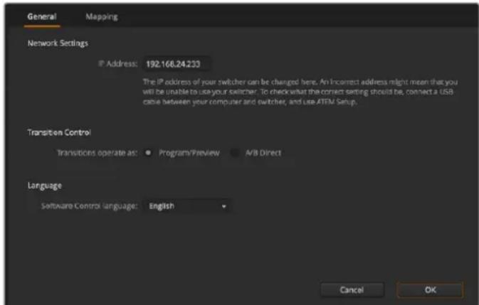 Blackmagic Design ATEM 4 - To change the language: - 1
