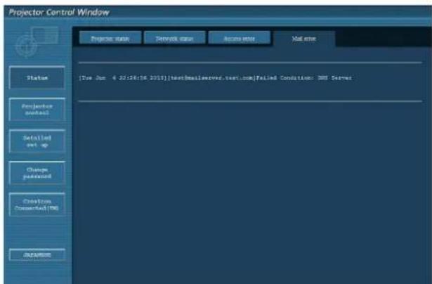 Projector Control Window Projector status Network status Access error Vmail error [Use Jun: 4.2516:56.2015][testEmail:server.text.com]Failed Condition: DNS Server Status Projector <|vision_start|> Detailed set up Change posted Creation Connected[PRO] ONAMOUNT