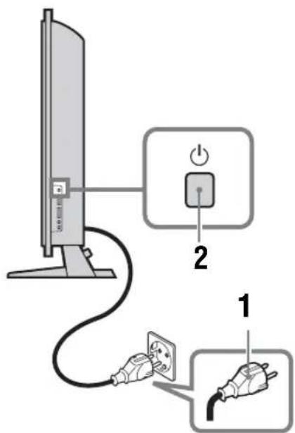 Diagram showing two connected electrical plug connections labeled 1 and 2, with a power switch icon between them.