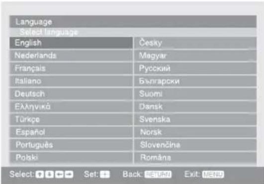 Language Select language English Cesky Nederlands Magyar Français Ryckii Italiano Български Deutsch Suomi ЕАЛУКÖ Dansk Türkçe Svenska Español Norsk Português Slovenčina Polski Romána Select: Set: Back: Exit: MEND