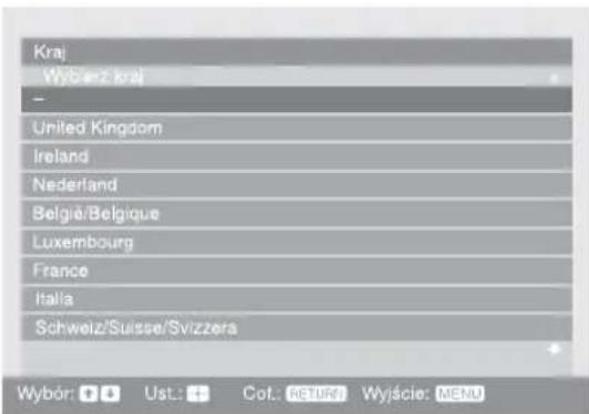 Kraj Wybanz kraj - United Kingdom Ireland Nederland Belgia/Belgique Luxembourg France Italia Schweiz/Suisse/Svizzera Wybór: Ust.: Cof: RETUR! Wyjście: MENU