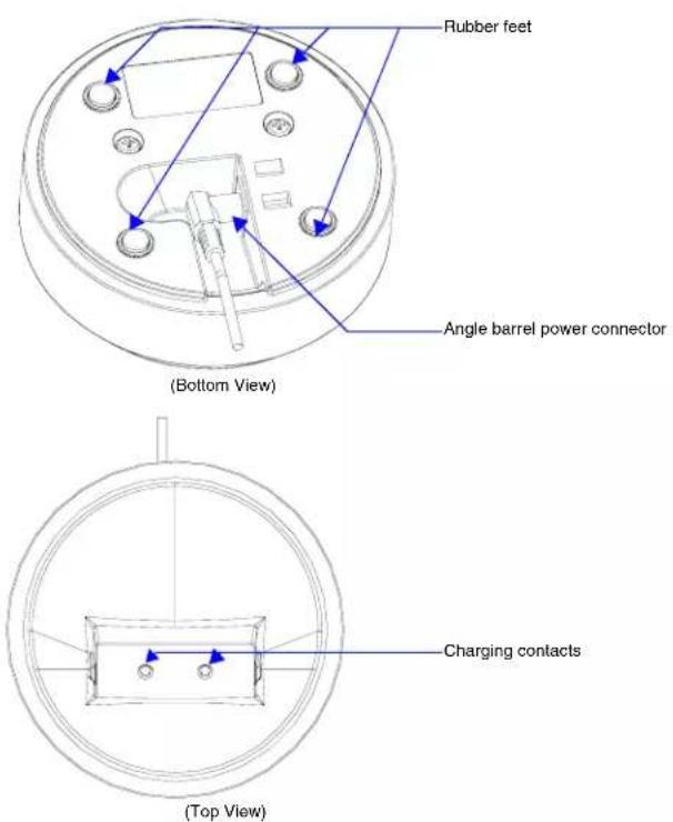 Rubber feet Angle barrel power connector (Bottom View) Charging contacts (Top View)