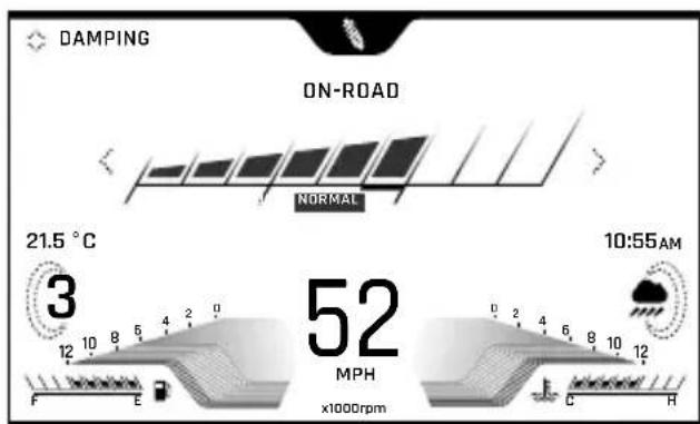 DAMPING ON-ROAD NORMAL 21.5 °C 3 10:55 AM 52 MPH x1000rpm F E C H