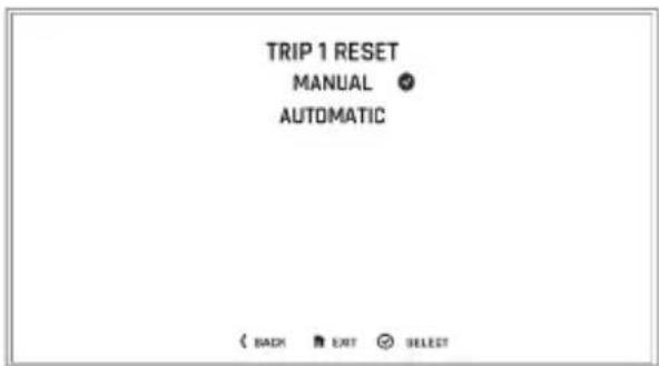 TRIP 1 RESET MANUAL ⚙ AUTOMATIC < BACK ⚠ EXIT Ⓧ SELECT