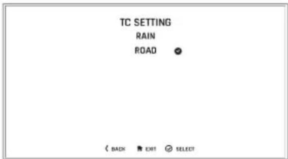 TC SETTING RAIN ROAD < BACK # OUT Ⓧ SELECT