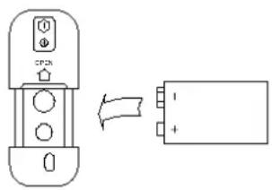 Diagram showing a remote control device connected to a battery, with an arrow indicating the direction of change.