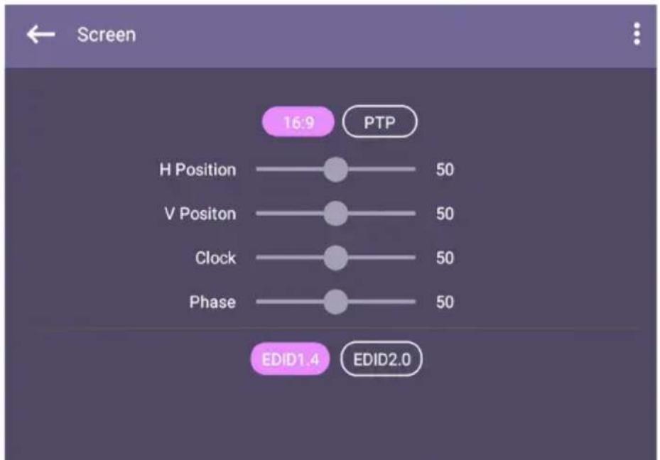 Screen 16:9 PTP H Position 50 V Positon 50 Clock 50 Phase 50 EDID1.4 EDID2.0