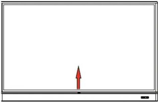 Simple diagram showing a red upward arrow pointing to a blank white rectangle with a small button at the bottom (no text or symbols)