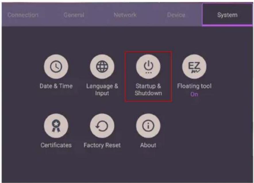 Connection General Network Device System Date & Time Language & Input Startup & Shutdown EZ Floating tool On Certificates Factory Reset About