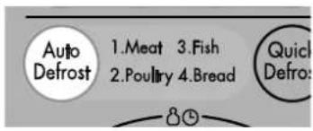 Auto Defrost 1.Meat 3.Fish 2.Poultry 4.Bread Quick Defro: