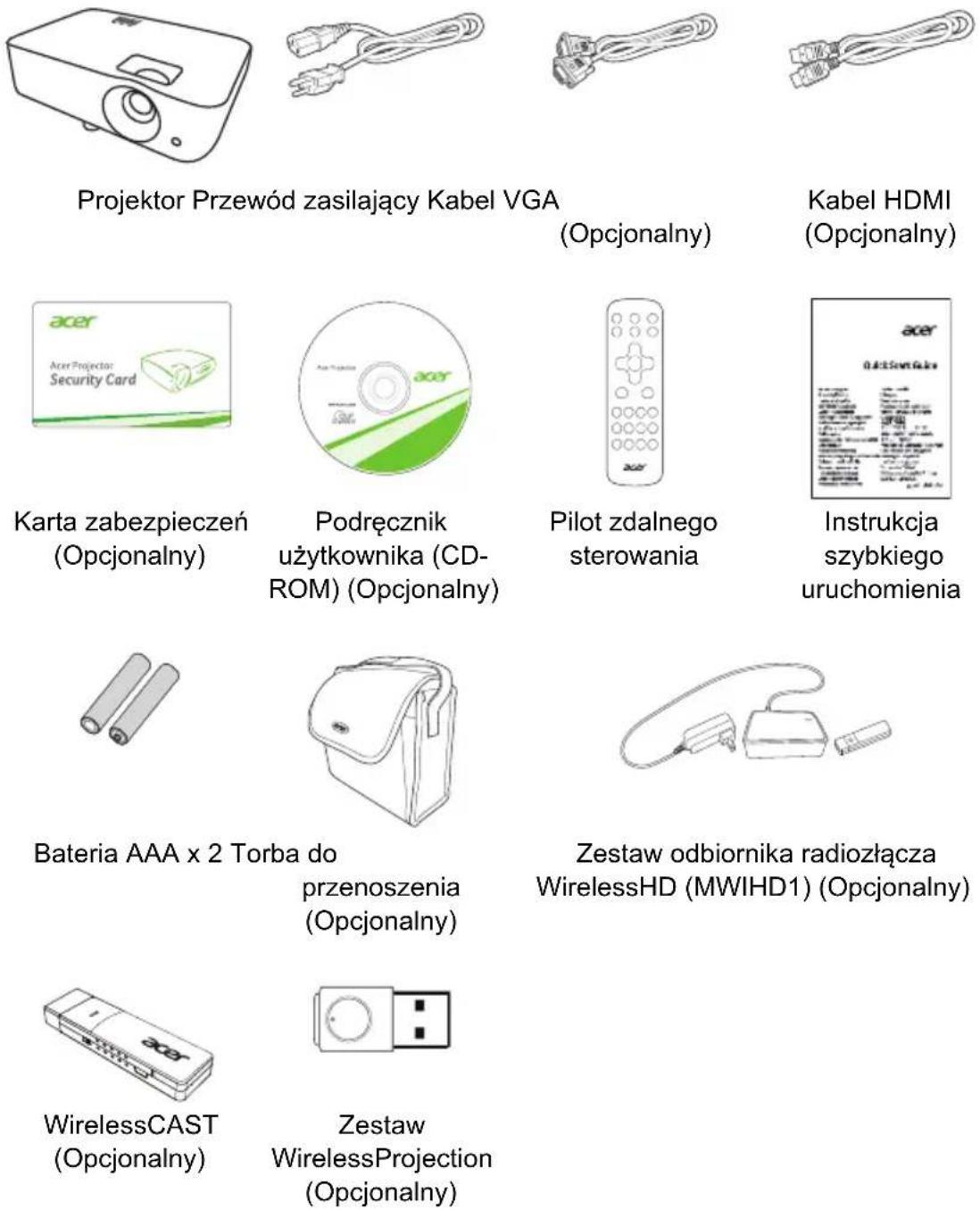ACER H6543BDK - Omówienie zawartości opakowania - 1