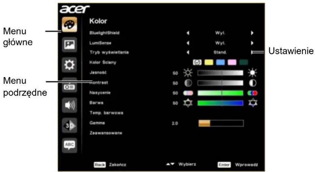 ACER H6543BDK - Korzystanie z różnych menu OSD - 1