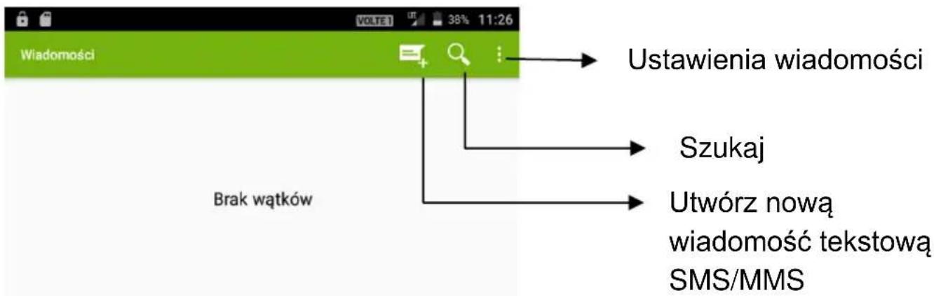 Wiadomości Brak wątków Ustawienia wiadomości Szukaj Utwórz nową wiadomość tekstową SMS/MMS