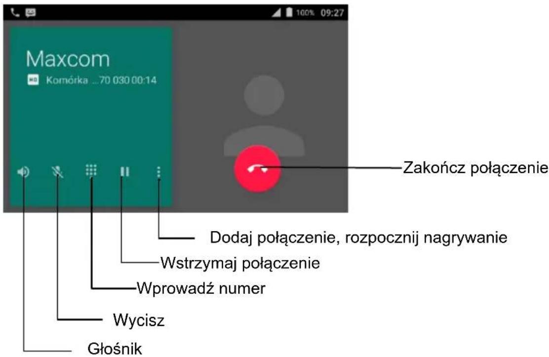 Maxcom Komórka ..70 030 00:14 Zakończ połączenie Dodaj połączenie, rozpocznij nagrywanie Wstrzymaj połączenie Wprowadź numer Wycisz Głośnik