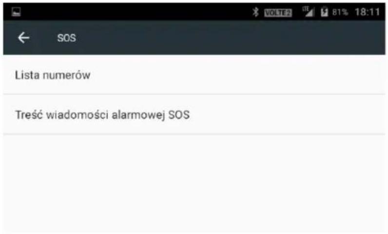 SOS Lista numerów Treść wiadomości alarmowej SOS