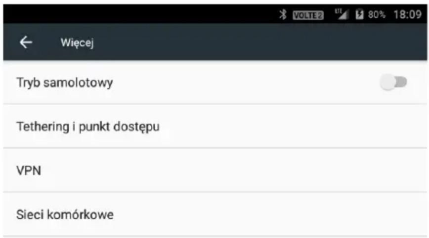 Wiecej Tryb samolotowy Tethering i punkt dostępu VPN Sieci komórkowe