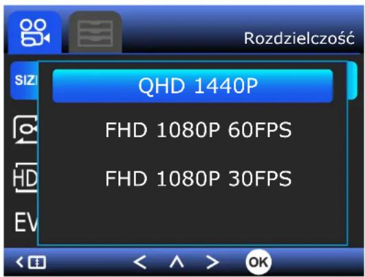 Rozdzielczość QHD 1440P FHD 1080P 60FPS FHD 1080P 30FPS