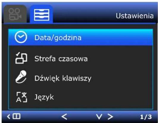 Ustawienia Data/godzina Strefa czasowa Dźwięk klawiszy Język 1/3
