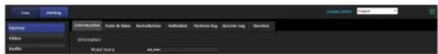 File Rating System Video Audio Information Type & Name Installation Settings Systems log Access log Service Information Model here on user