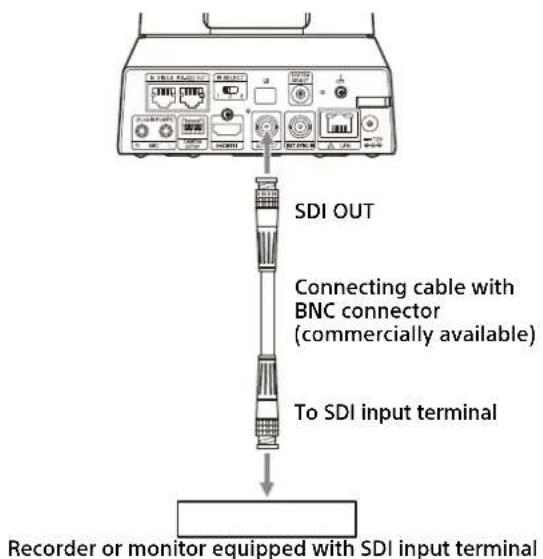 SDI OUT Connecting cable with BNC connector (commercially available) To SDI input terminal Recorder or monitor equipped with SDI input terminal