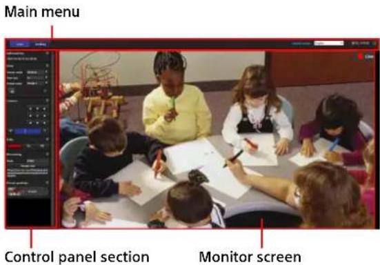 Main menu Control panel section Monitor screen
