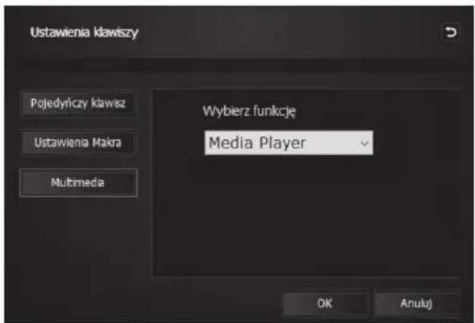 Ustawienia kławszy Pojędyńczy kławisz Ustawienia Makra Multimedia Wybierz funkcję Media Player OK Anukj