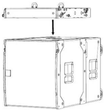 Technical diagram showing a mechanical assembly with labeled components and an arrow indicating assembly direction.