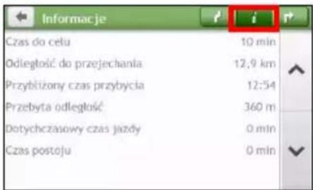 Informacje Czas do celu 10 min Odległość do przejechania 12,9 km Przybliżony czas przybycia 12:54 Przebyta odległość 360 m Dotychczasowy czas jazdy 0 min Czas postoju 0 min