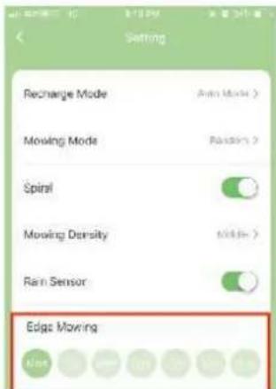 Setting Recharge Mode Moving Mode Spiral Mowing Density Rain Sensor Edge Mowing