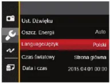 Ust. Dźwięku Oszcz. Energii Auto Language/Język Polski Czas Światowy Strona główna Data i czas 2015.04.01 00:00