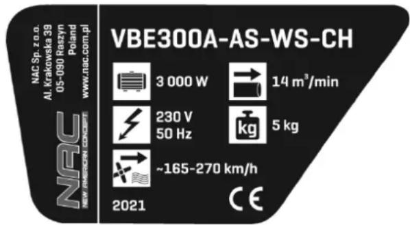 NAC VBE300A-AS-WS-CH - DANE TECHNICZNE - 2