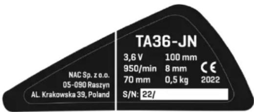 NAC TA72H-JN - Inne oznaczenia na maszynie - 1