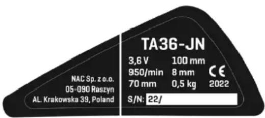 NAC TA36-JN - Inne oznaczenia na maszynie - 1