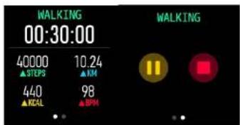 WALKING 00:30:00 40000 10.24 ▲STEPS ▲KM 440 98 ▲KEAL ▲BPM WALKING