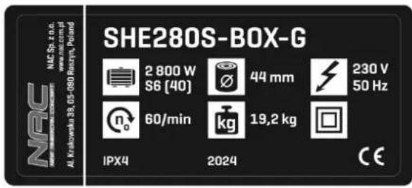 NAC SHE280S-BOX-G - Inne oznaczenia na maszynie - 1