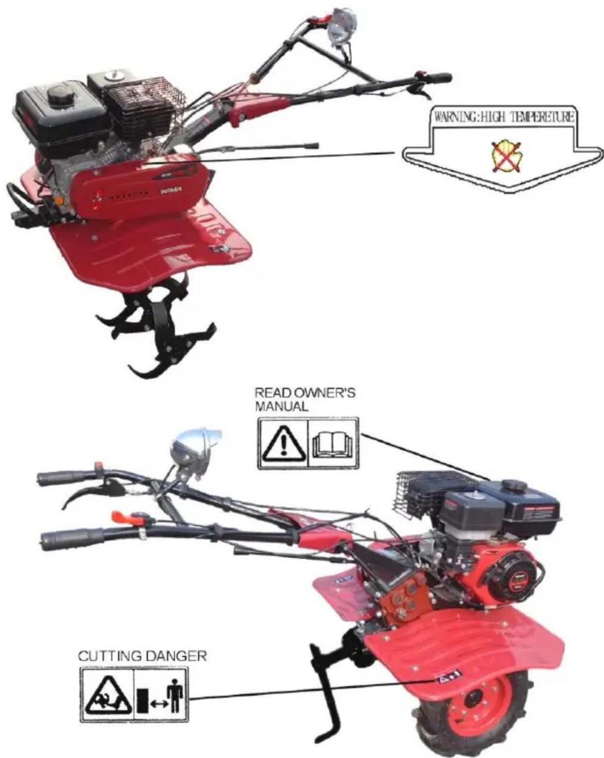 WARNING: HIGH TEMPERATURE READ OWNER'S MANUAL CUTTING DANGER