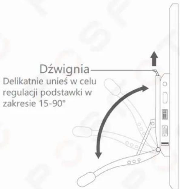 Dźwignia Delikatnie unieś w celu regulacji podstawki w zakresie 15-90°