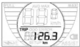 FULL AVG MAX MAX 8.8 km/h TRIP ODO ERROR 8.8 26.3 SETUP km ASSIST
