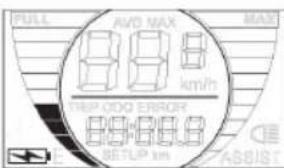 FULL AVD MAX MAX 88.8 km/h TRIP ODO ERROR 88.8.8 BETUP 4 km ASSIST