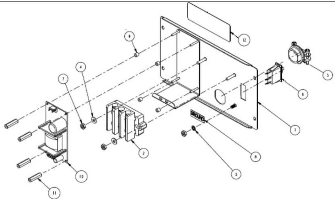 Exploded view diagram of a mechanical assembly with numbered components for identification