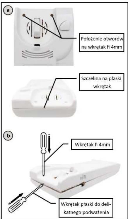 Położenie otworów na wkrętak fi 4mm Szczelina na płaski wkrętak Wkrętak fi 4mm Wkrętak płaski do dell-katnego podważenia