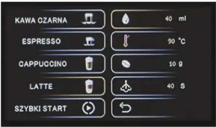 KAWA CZARNA 40 ml ESPRESSO 90 °C CAPPUCCINO 10 g LATTE 40 S SZYBKI START