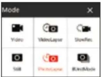 Mode Video VideoLapse SlowRes Slow PhotoLapse BluWtMode